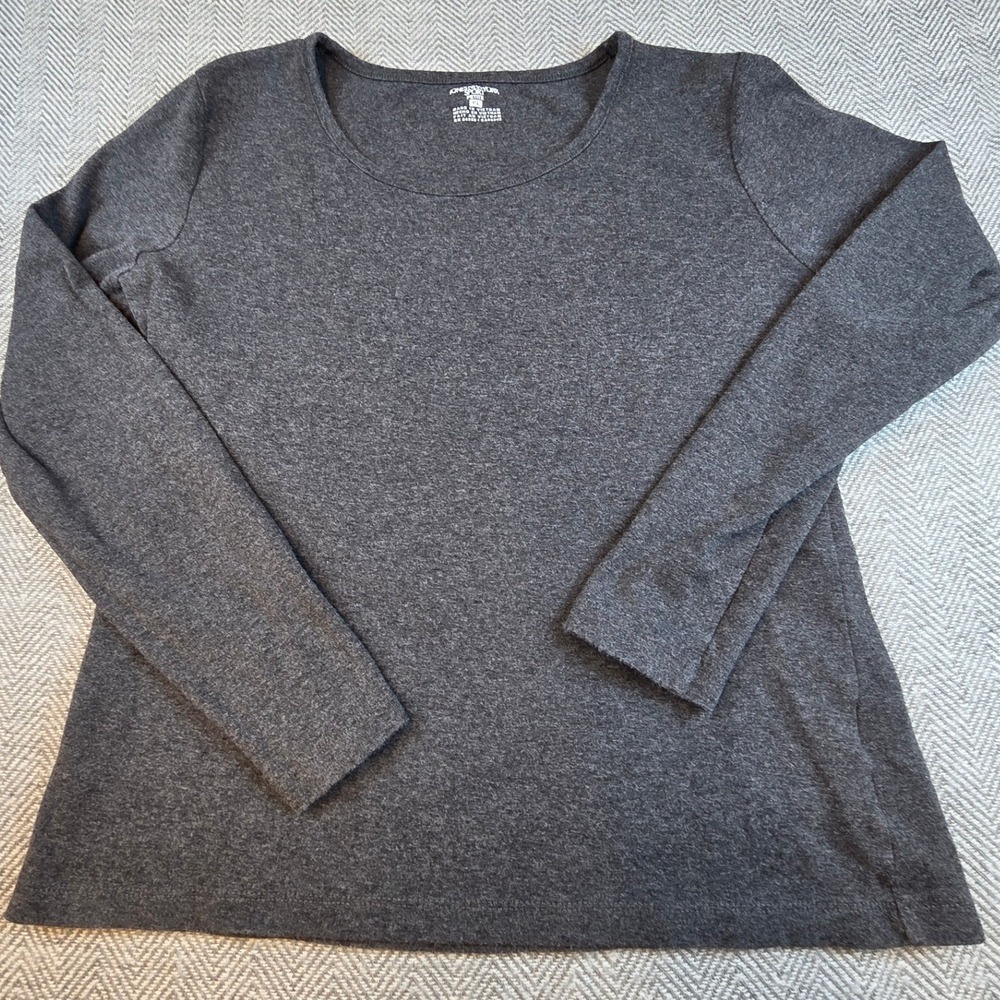 Jones New York Sport Petite Charcoal Grey 100% Cotton Long Sleeve Scoop Neck Tee